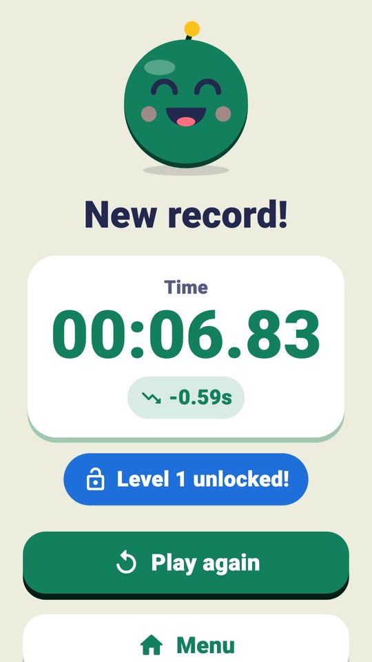 Result screen with a new record